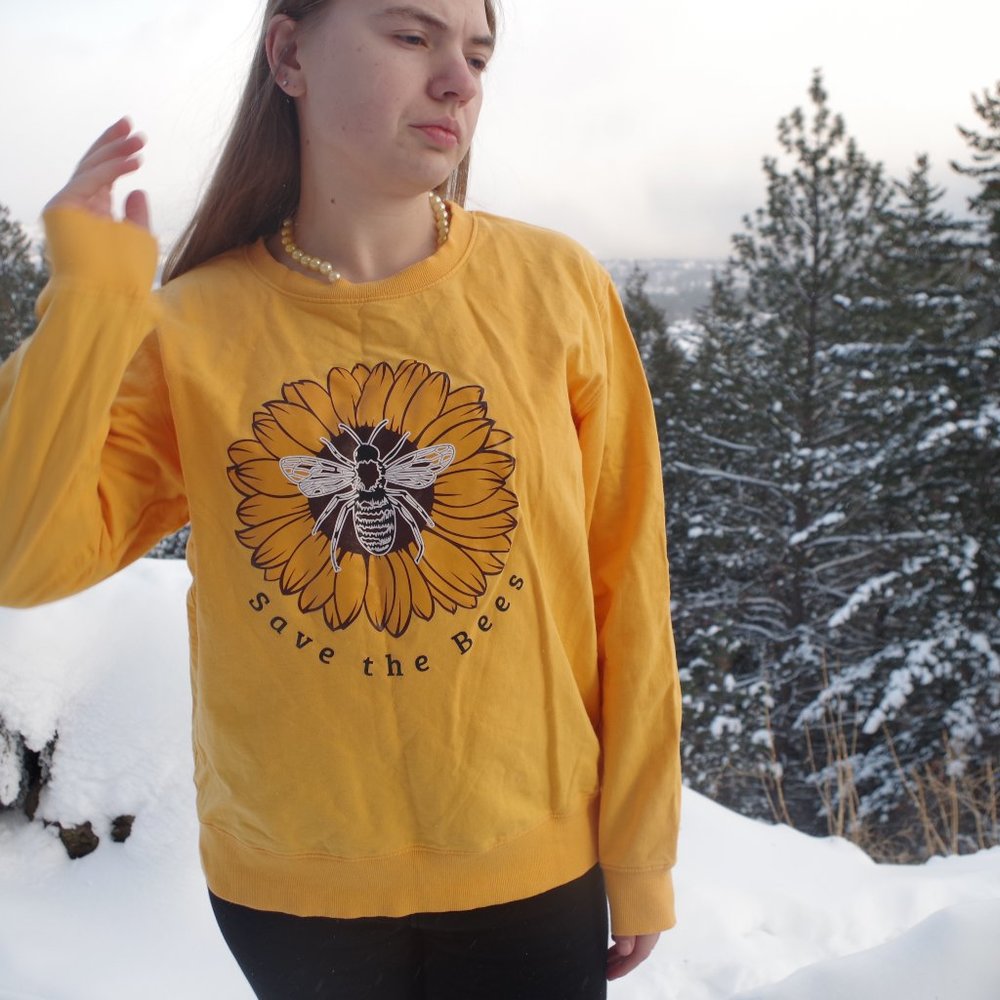 Yellow Save The Bees Sweater 100% Cotton